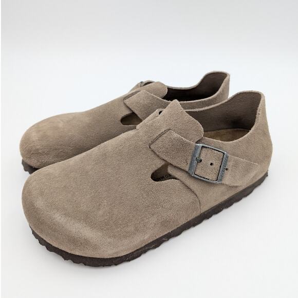 Birkenstock Shoes - Birkenstock London Buckle Clog Suede Taupe Logo Unisex Size M4/W6 EU37